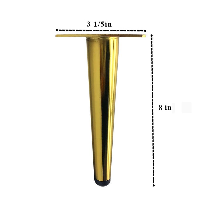 Osring 8 Inch Furniture Table Legs Golden, Steel Round Tapered Modern Sofa Feet, Straight Metal Furniture Legs Hardware for Cabinet and Couch, 4 Pack - Image 2